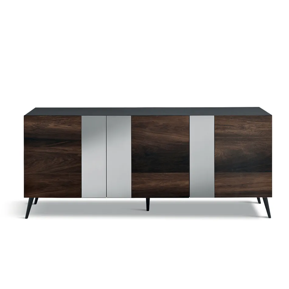 Sideboard mit 3 Eichenfurniertüren und Spiegeleinsätzen - Enrica Viadurini