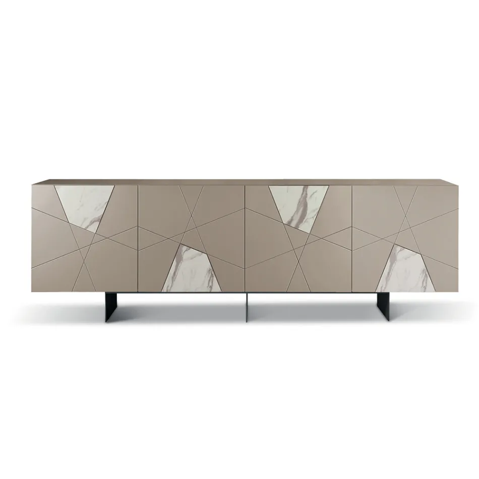 Sideboard mit 4 Türen aus lackiertem MDF mit Pantograph und Glaseinsätzen in Marmoroptik - Danila Viadurini