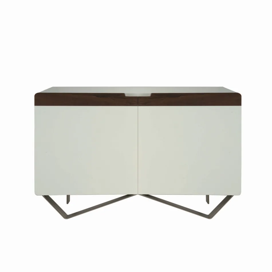 Sideboard mit Struktur aus weißem MDF 2 Eisenfüße Made in Italy - Koralle Viadurini