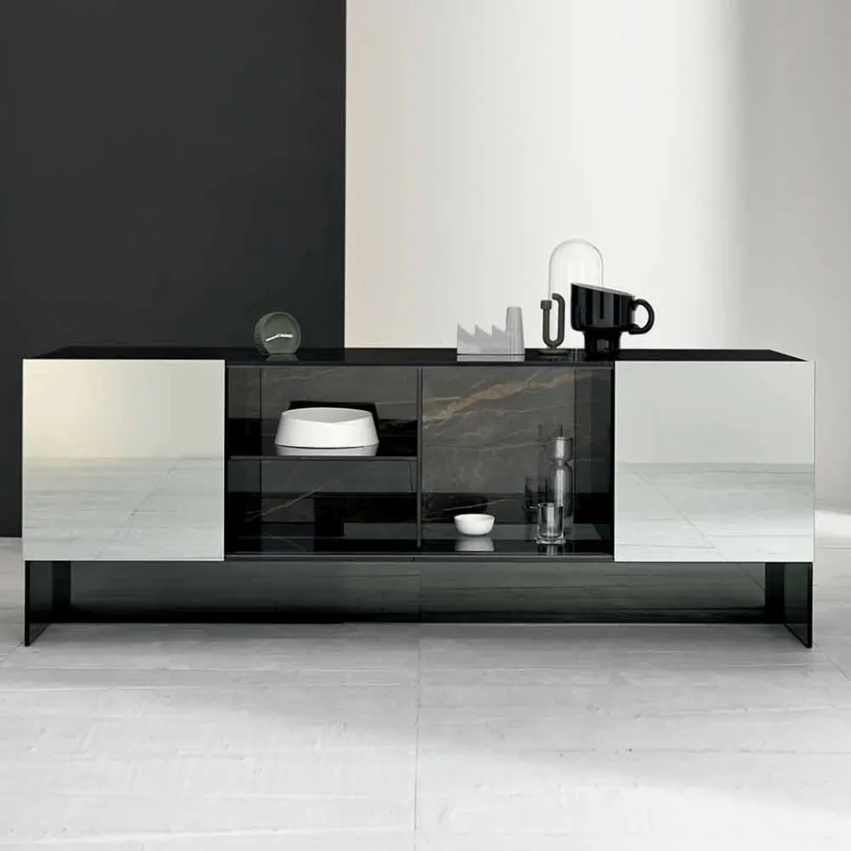 2-türiges Design Sideboard aus Rauchglas Made in Italy - Sciocca Viadurini