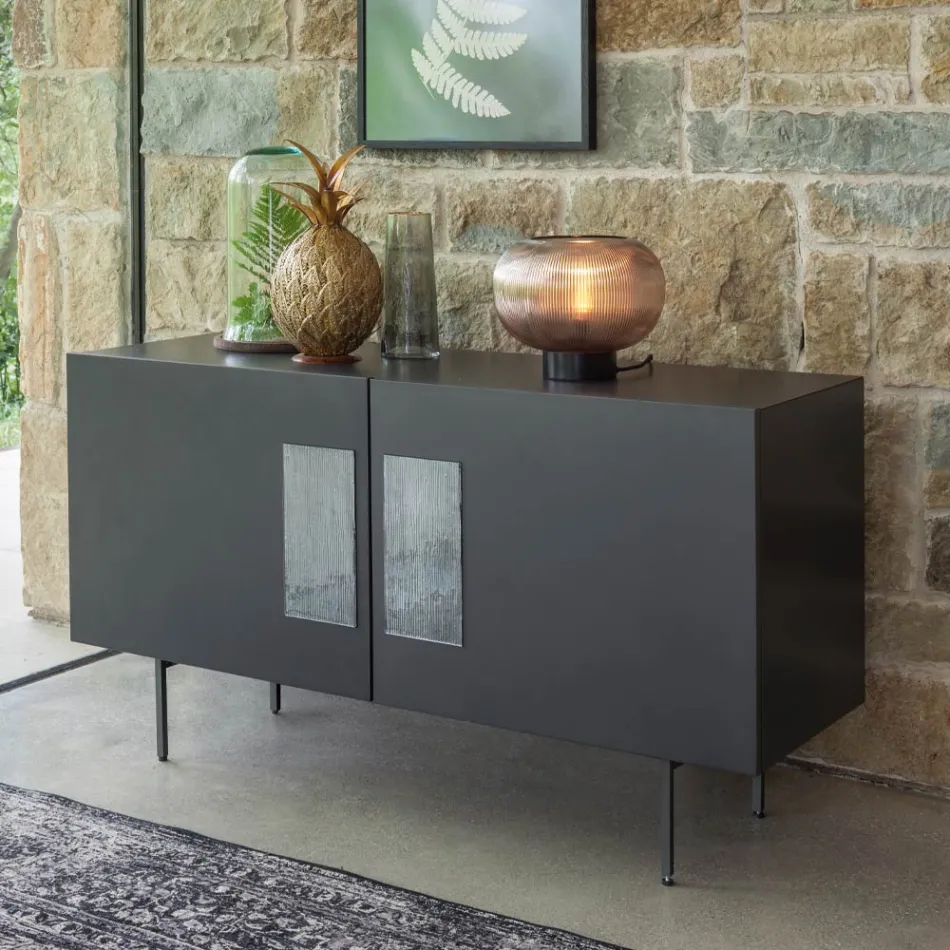 Wohnzimmer-Sideboard mit 2 oder 3 Türen und Glaseinsätzen Made in Italy - Olivo Viadurini