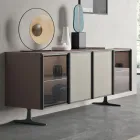 Wohnzimmer Sideboard aus ökologischem Holz und Glas 4 Türen Made in Italy - Aaron Viadurini