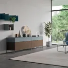 Wohnzimmer-Sideboard aus ökologischem Holz mit Schubladen und lackierter Oberseite - Tamara Viadurini