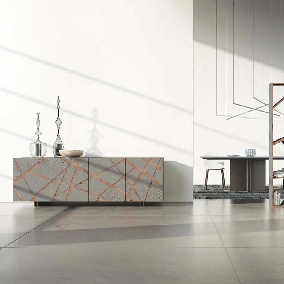 Wohnzimmer-Sideboard aus lackiertem MDF mit Flachrelief Made in Italy - Kerry Viadurini