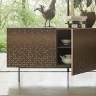 Metallic-Moka-lackiertes Wohnzimmer-Sideboard mit 3D-Dekoration, hergestellt in Italien – Ahorn Viadurini