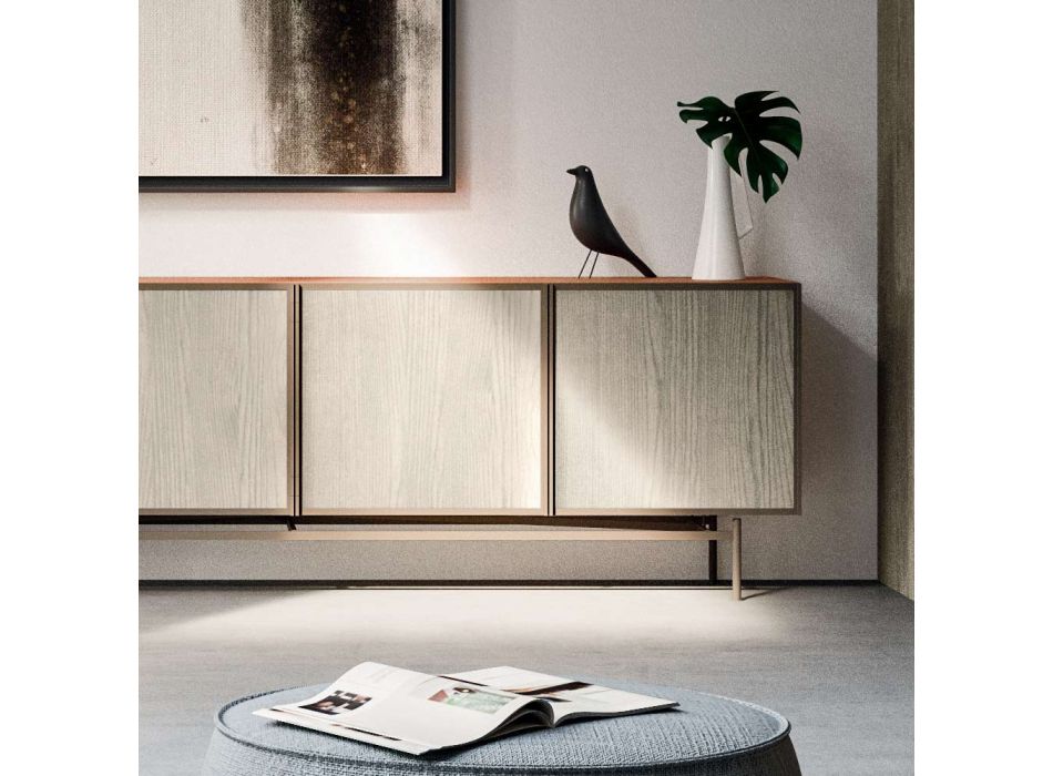 Wohnzimmer- oder Eingangs-Sideboard aus ökologischem Holz und Metall 4 Türen Luxus - Aaron Viadurini