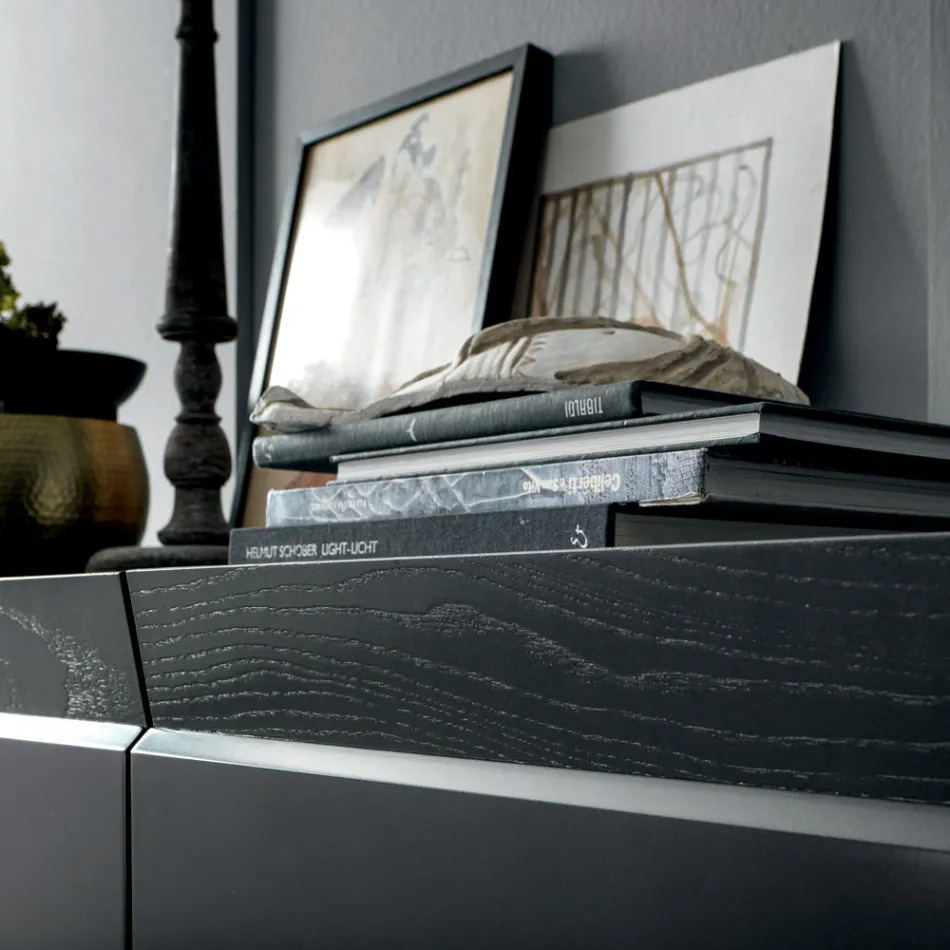 3-türiges Sideboard aus Holz mit schräger Kante und Keramikplatte - Mondolfo Viadurini