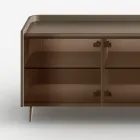 Gebogenes Sideboard aus lackiertem Holz mit bronzefarbenen Glastüren, hergestellt in Italien – Lyra Viadurini