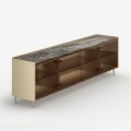 Gebogenes Sideboard aus lackiertem Holz mit bronzefarbenen Glastüren, hergestellt in Italien – Lyra