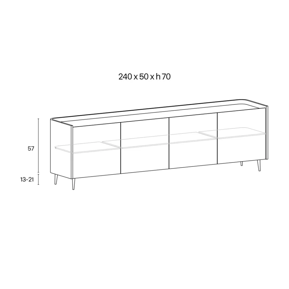 Exklusiv designtes, platinlackiertes, gebogenes Holz-Sideboard, hergestellt in Italien – Lyra Viadurini