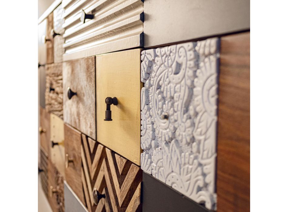 Sideboard aus Mangoholz 2 Türen 4 Schubladen Ethnischer Stil Homemotion - Aurier Viadurini