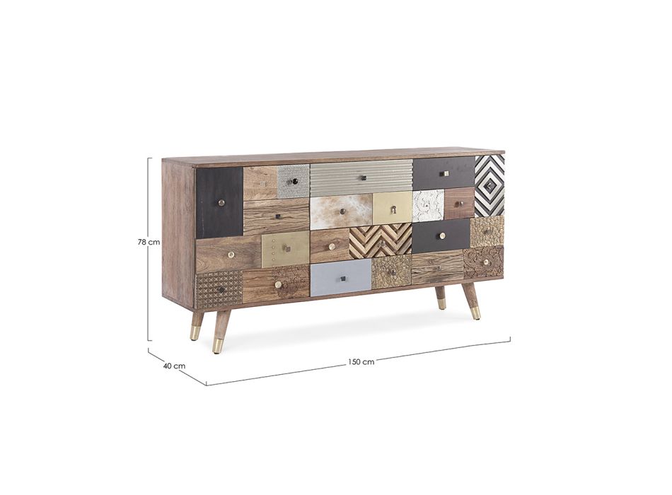 Sideboard aus Mangoholz 2 Türen 4 Schubladen Ethnischer Stil Homemotion - Aurier Viadurini
