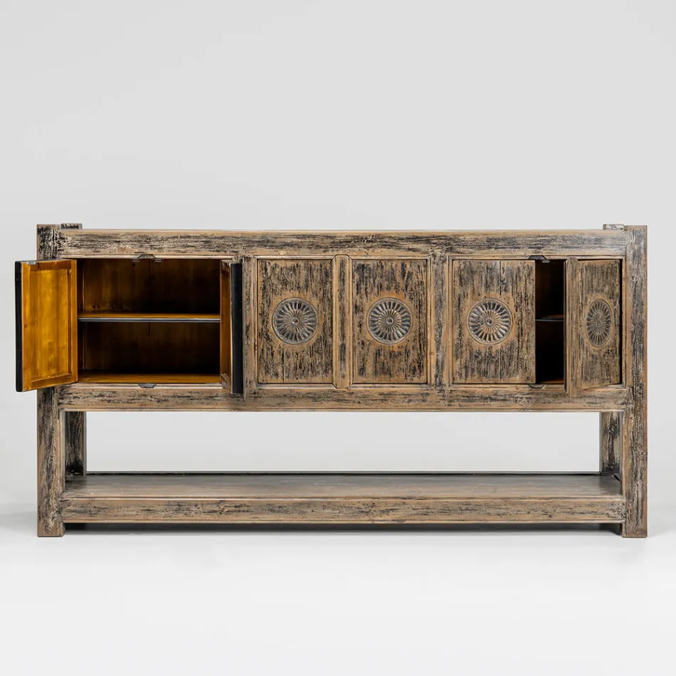Sideboard aus Kiefernholz mit Antik-Waschung und 6 Türen - Airasca Viadurini