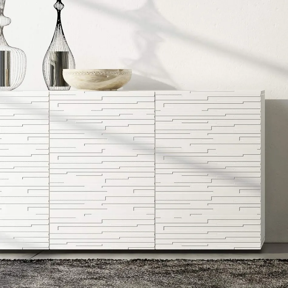 Sideboard aus matt weiß lackiertem MDF mit verzierten Türen Made in Italy - Chicago Viadurini