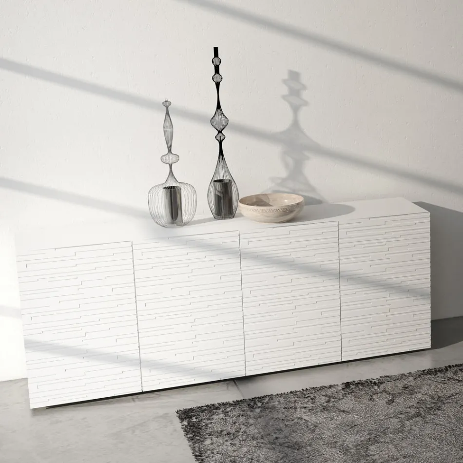 Sideboard aus matt weiß lackiertem MDF mit verzierten Türen Made in Italy - Chicago Viadurini
