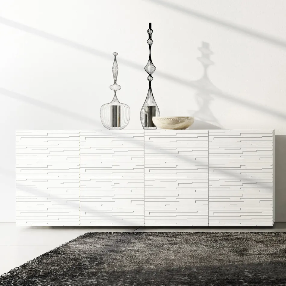 Sideboard aus matt weiß lackiertem MDF mit verzierten Türen Made in Italy - Chicago Viadurini