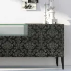 Sideboard aus schwarzem MDF mit Glaskasten und verzierten Türen Made in Italy - Marissa Viadurini