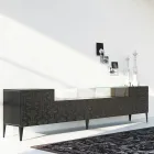 Sideboard aus schwarzem MDF mit Glaskasten und verzierten Türen Made in Italy - Marissa Viadurini