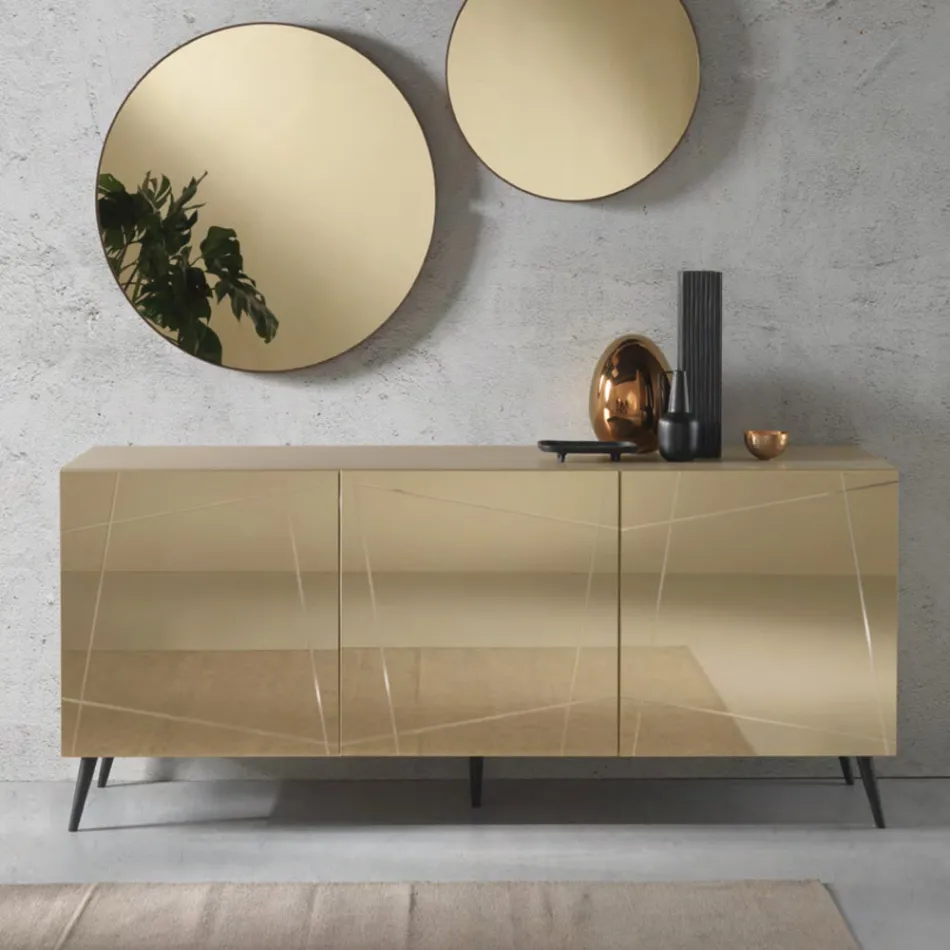 Sideboard aus Melamin mit verspiegelten Türen Made in Italy - Ester Viadurini