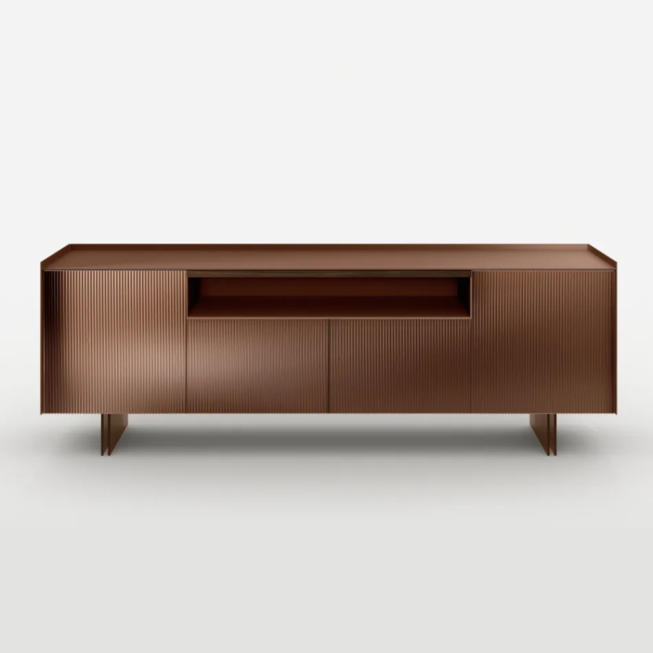 Sideboard aus rückseitig lackiertem Glas mit Massivholzprofil, hergestellt in Italien - Lutea Viadurini