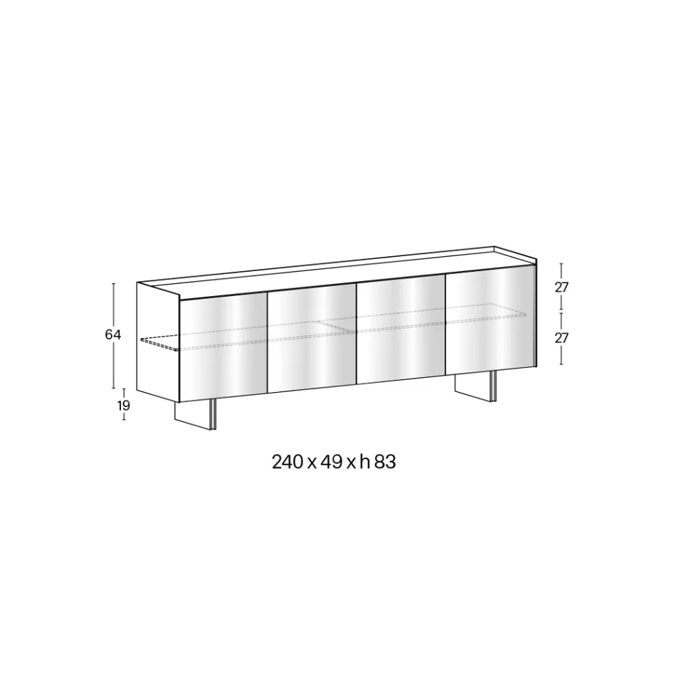 Modernes Sideboard mit Flügeltüren aus hinterlackiertem Glas, hergestellt in Italien - Lutea Viadurini