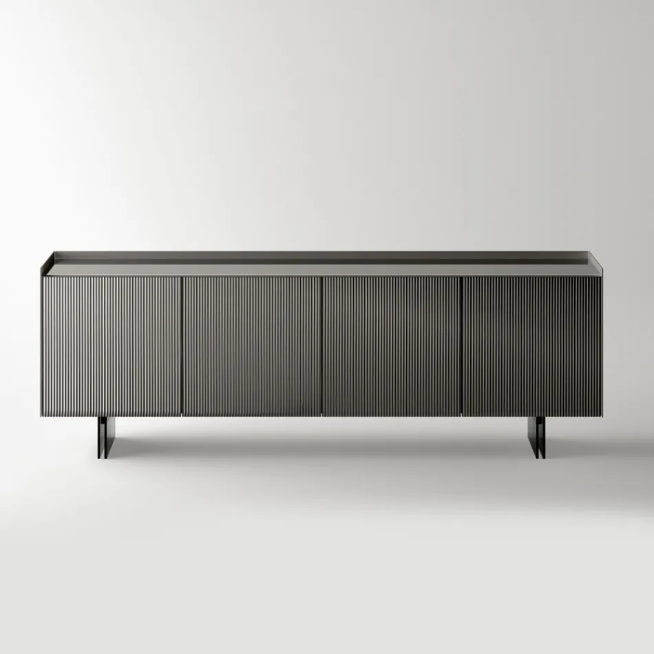 Modernes Sideboard mit Flügeltüren aus hinterlackiertem Glas, hergestellt in Italien - Lutea Viadurini