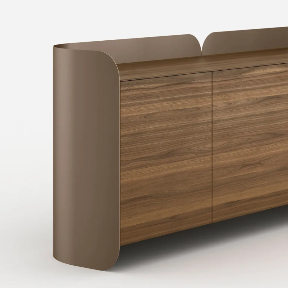 Modernes Sideboard aus Holz und gebogenem Metall, hergestellt in Italien - Rugiada Viadurini