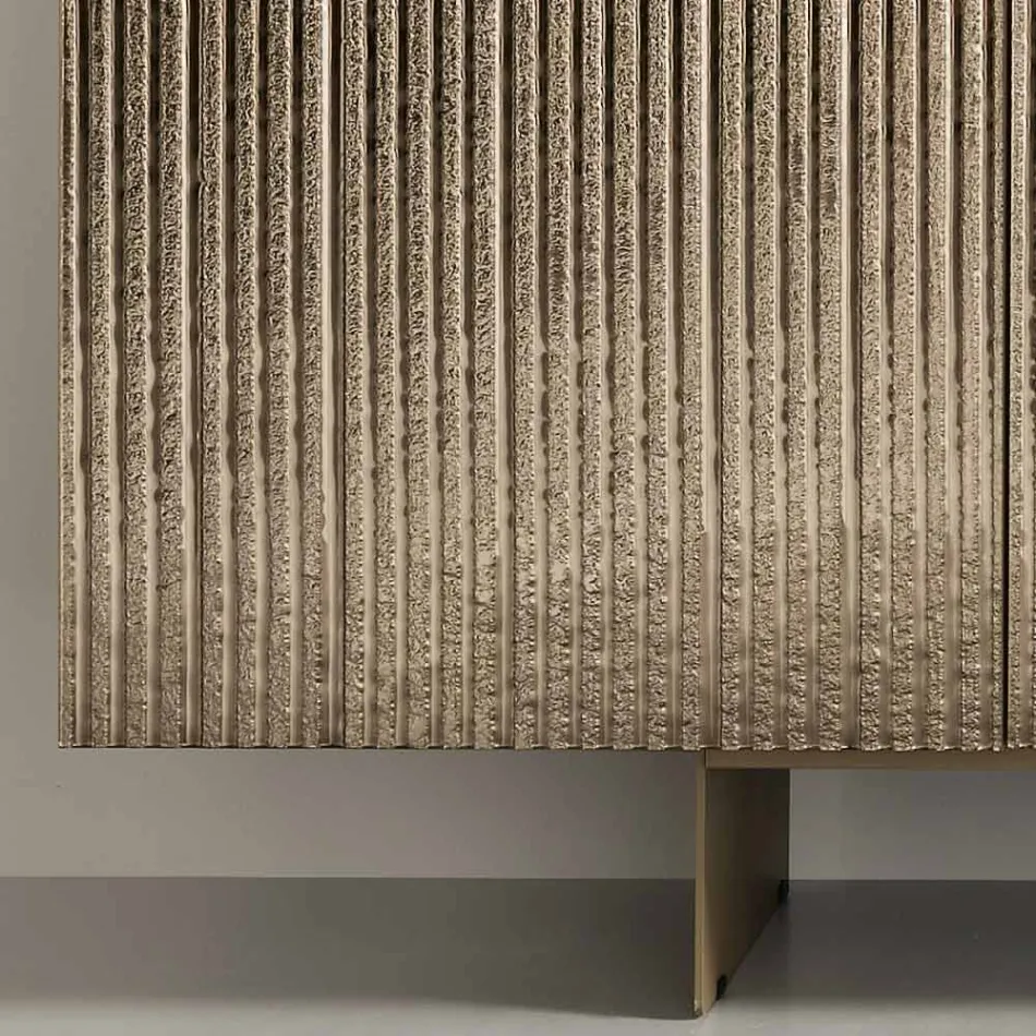 Viertüriges Sideboard aus Melamin und beschichtetem Streifenglas, hergestellt in Italien - Ninfa Viadurini