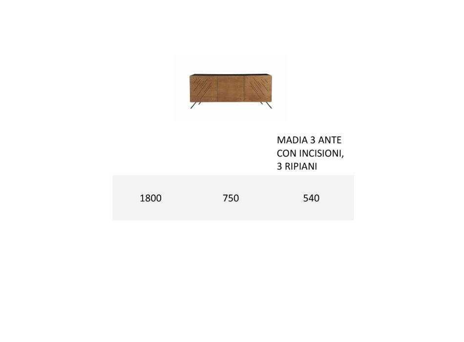 Wohnzimmer-Sideboard aus MDF mit Gravuren von 2 oder 3 Türen Made in Italy - Eleganz Viadurini