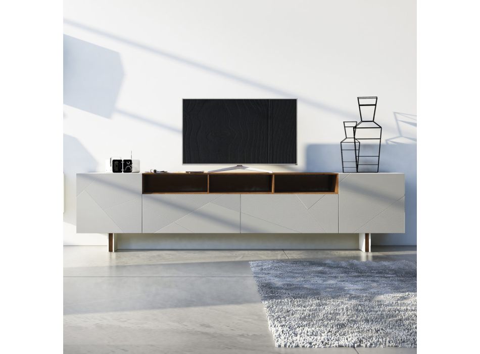 Wohnzimmer-Sideboard aus grauem MDF mit Eichenholzgehäuse Made in Italy - Giuditte Viadurini