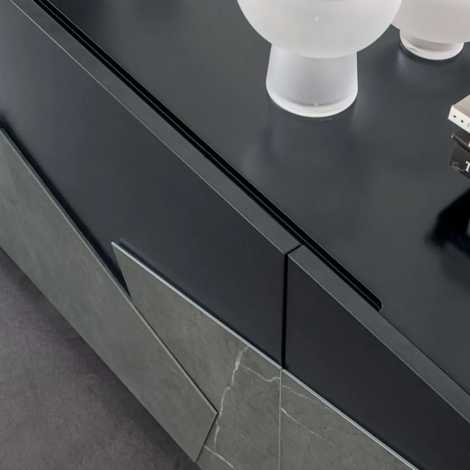 Wohnzimmer Sideboard aus lackiertem Mdf 3 Türen mit Keramikeinsätzen - Imperio Viadurini