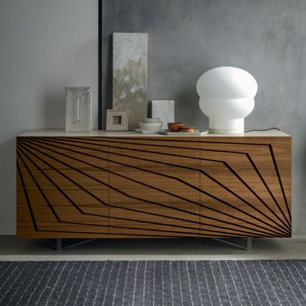 Wohnzimmer Sideboard aus lackiertem Mdf 3 Türen mit Siebdruck Intarsien - Saronno Viadurini