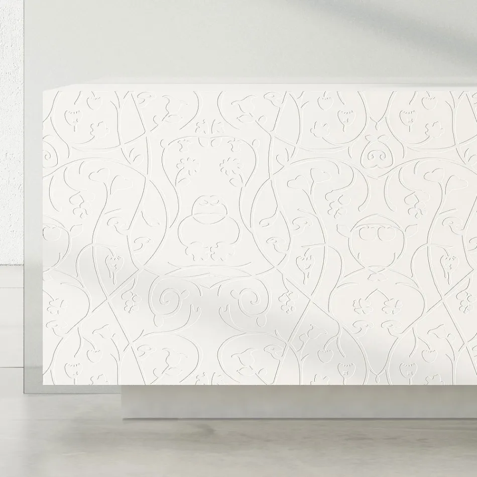 Wohnzimmer-Sideboard aus weiß lackiertem MDF mit Flachrelief Made in Italy - Acqua Viadurini
