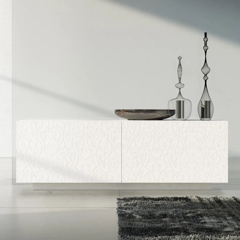 Wohnzimmer-Sideboard aus weiß lackiertem MDF mit Flachrelief Made in Italy - Acqua Viadurini