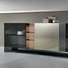 Rauchglas Wohnzimmer Sideboard mit Bronze Spiegeltür Made in Italy - Dumm Viadurini