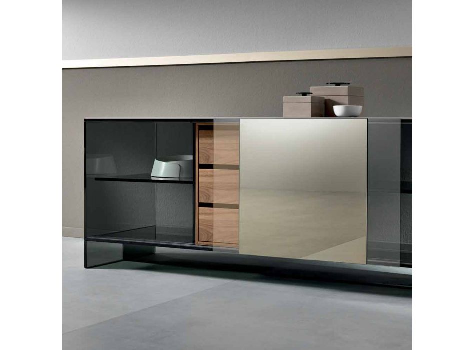 Rauchglas Wohnzimmer Sideboard mit Bronze Spiegeltür Made in Italy - Dumm Viadurini