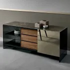 Rauchglas Wohnzimmer Sideboard mit Bronze Spiegeltür Made in Italy - Dumm Viadurini