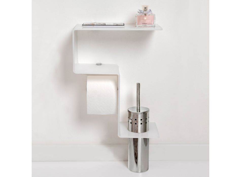 Badezimmerregal mit Rollenhalter und Toilettenbürstenhalter, hergestellt in Italien – Scrooge Viadurini
