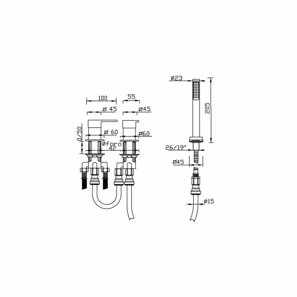 Moderner 3-Loch Messing Badewannenmischer Made in Italy - Bibo Viadurini