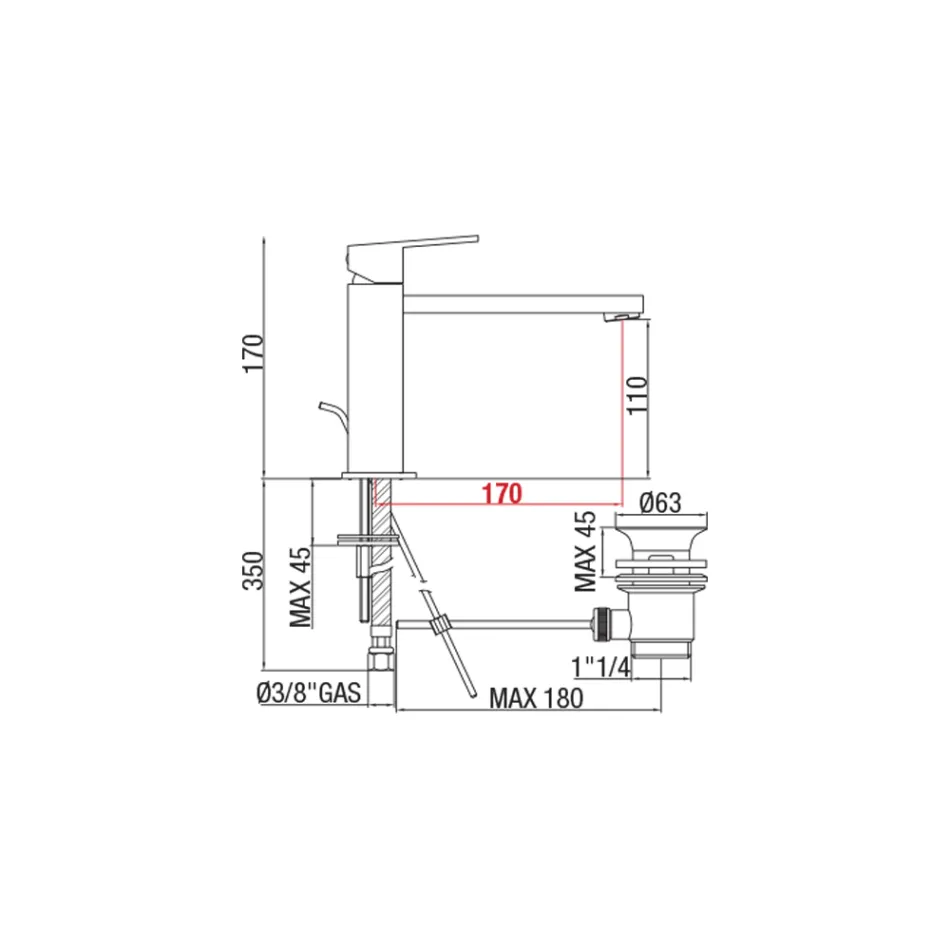 Bad-Waschtischmischer mit Auslauf 170 mm Achsabstand Made in Italy - Medida Viadurini