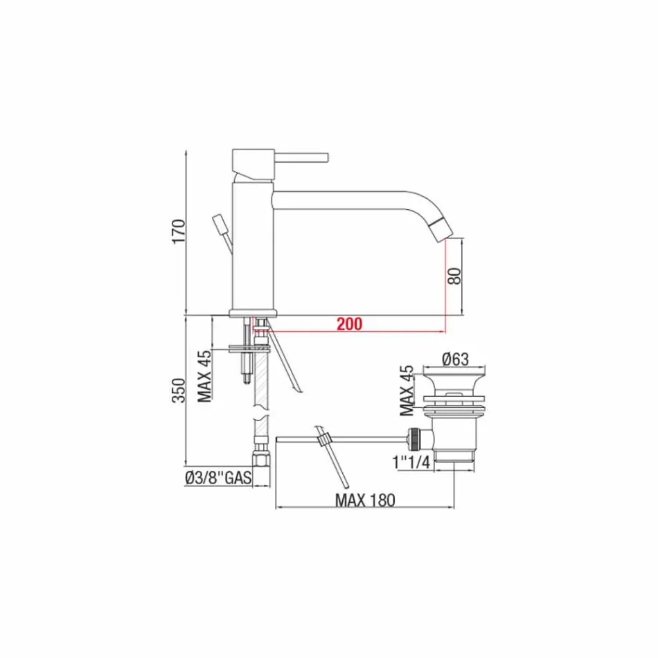 Waschtischmischer mit Ausguss 200 mm Achsabstand aus Messing Made in Italy - Liro Viadurini