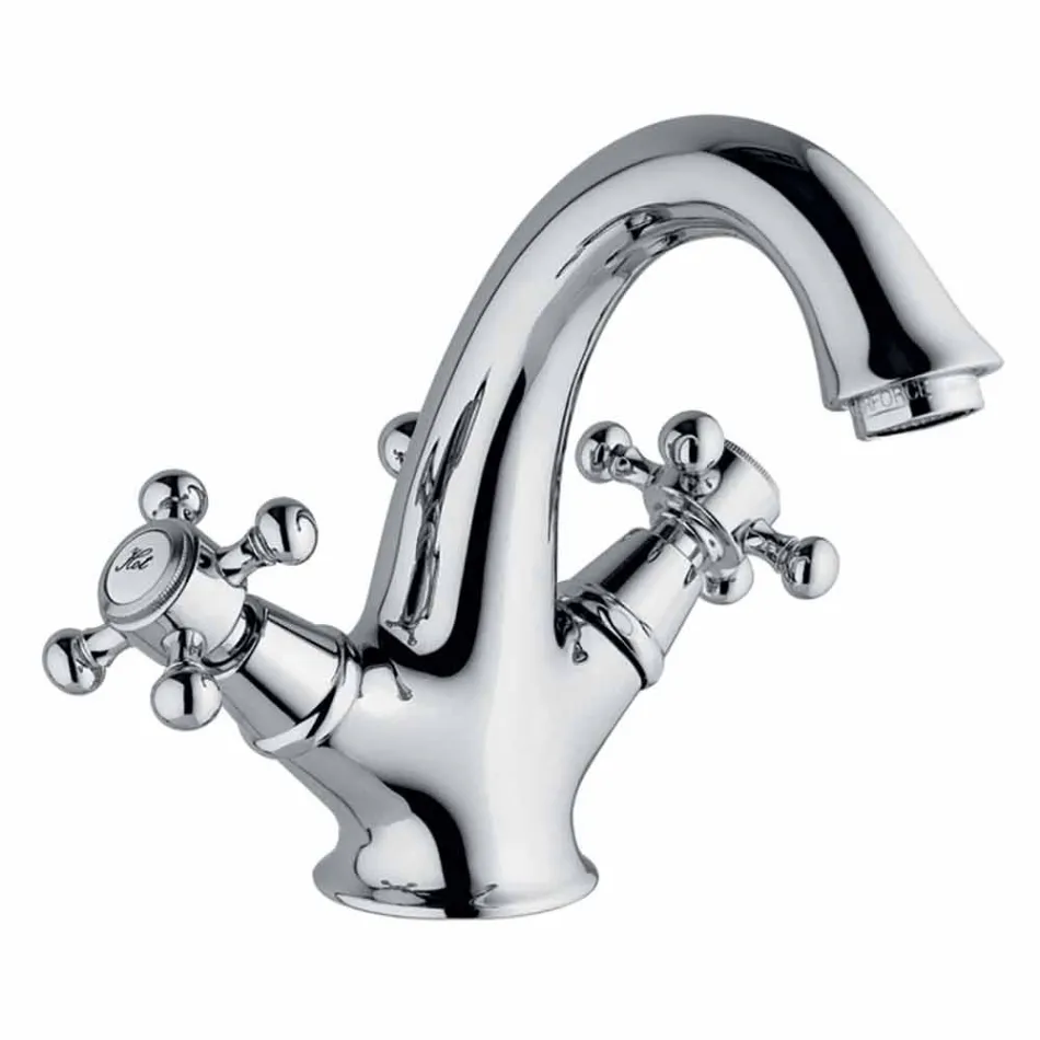 Hoher Einlochmischer für Badezimmerwaschbecken aus Messing Made in Italy - Lisca Viadurini