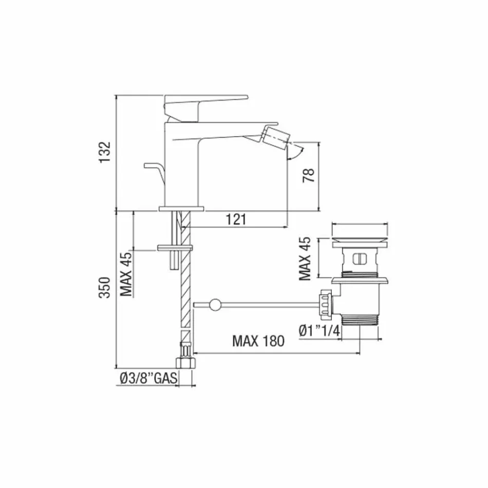 Bidetmischer mit verchromtem Abfluss Made in Italy - Galla Viadurini