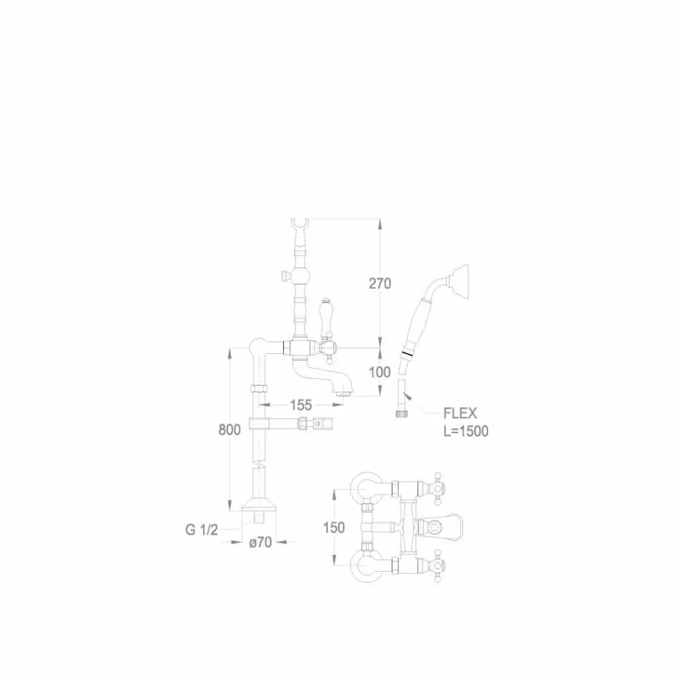 Klassischer Messing-Badewannenmischer Made in Italy - Eripio Viadurini