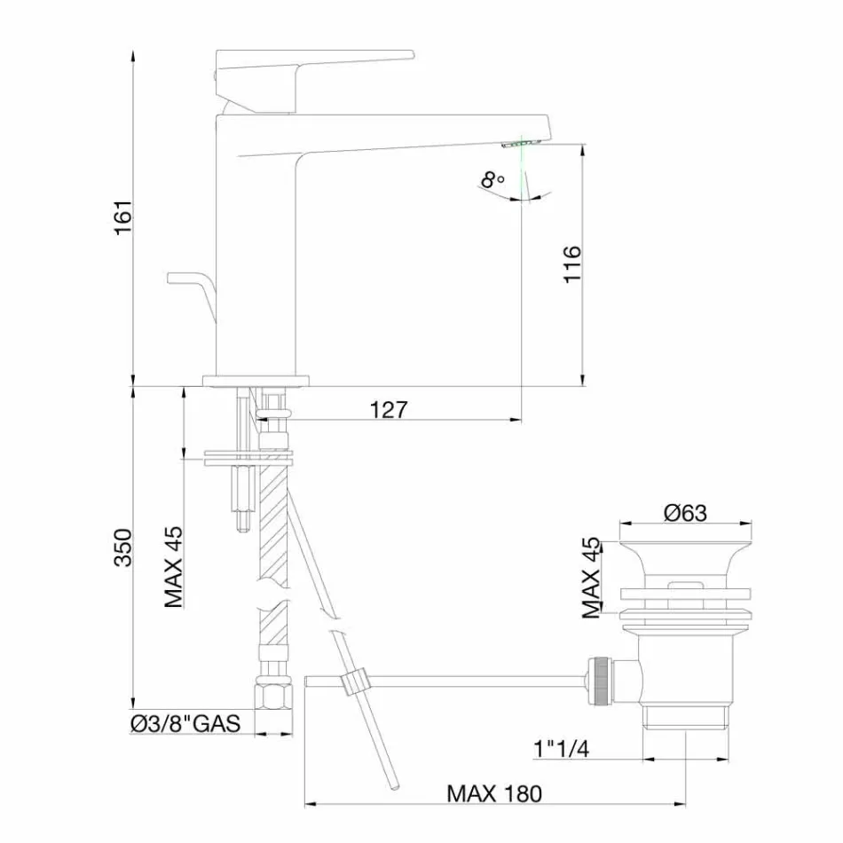 Waschbeckenmischer mit Ablauf in Chrom-Finish Made in Italy - Galla Viadurini