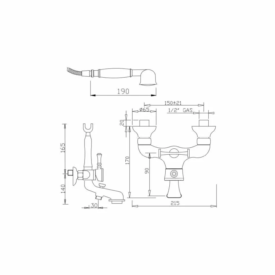 Externer Messing-Badmischer Made in Italy - Neno Viadurini