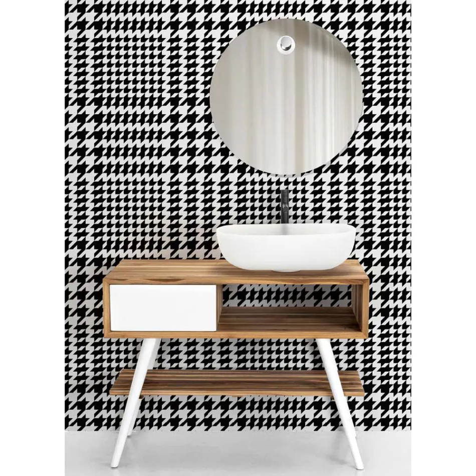 Weißer bodenstehender Badezimmerschrank aus natürlichem Teakholz mit farbigen Schubladen - Benoit Viadurini