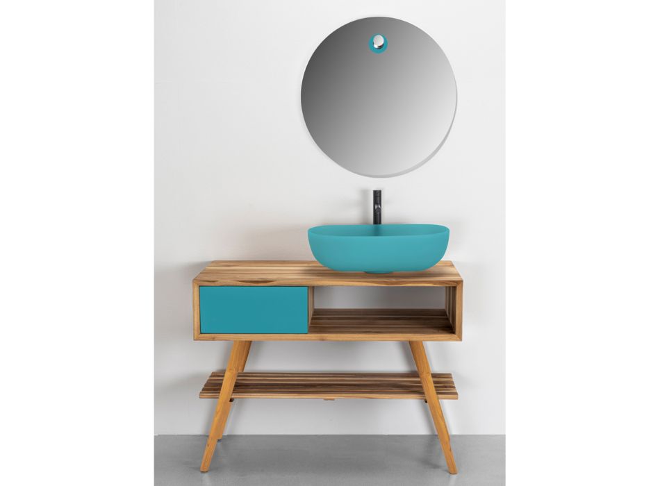 Freistehender Badezimmerschrank mit blauer Designschublade - Benoit Viadurini