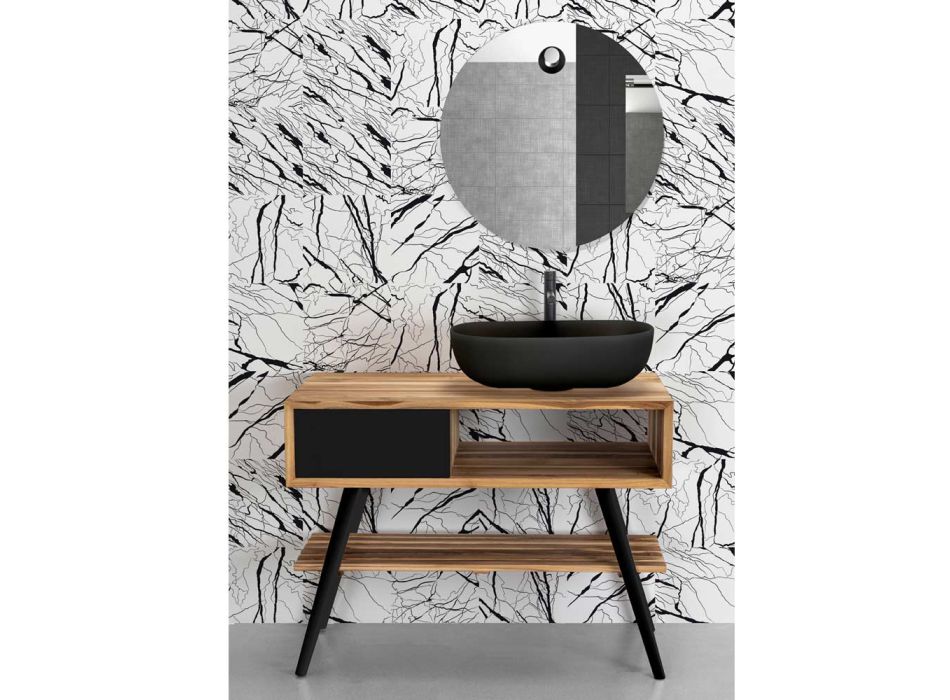 Moderner schwarzer Badezimmerschrank aus natürlichem Teakholz mit Schubladen - Benoit Viadurini