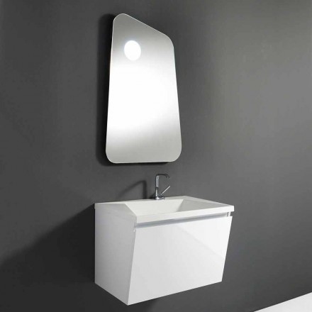 Badezimmerschrank mit Waschbecken und Spiegel, modernes Design aus weißem Holz und Harz - Fausta Viadurini